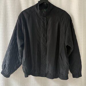 Vintage black silk Hunt Club bomber jacket quilted pockets women's size large